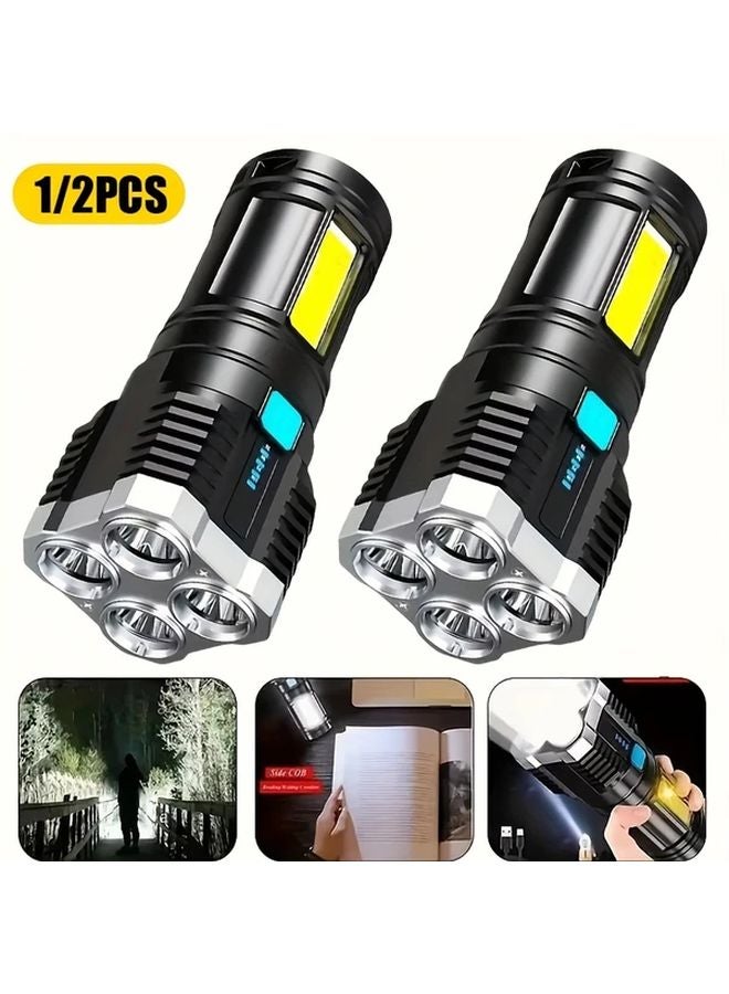 2pcs LED Handheld Flashlight Rechargeable Camping Work Light With 4 Beads And COB Side Lights - Image 2