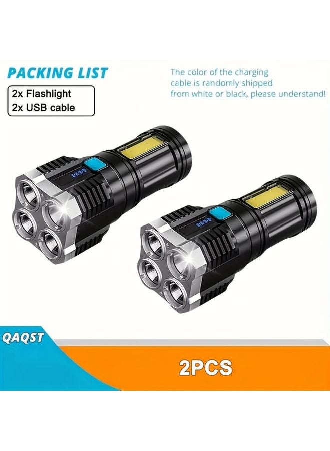 2pcs LED Handheld Flashlight Rechargeable Camping Work Light With 4 Beads And COB Side Lights - Image 1