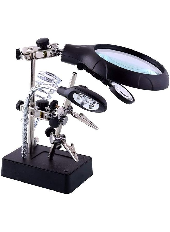 erorex Led Light Helping Hands Magnifier Station Magnifying Glass Soldering With Clamp And Alligator Clips Desktop Magnifer Stand For Craft Carving Jewelry - Image 1