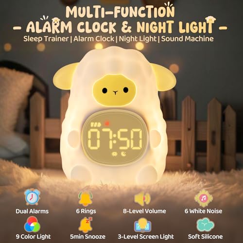 Aokpsrt Sheep Alarm Clock with Night Light for Kids with Sleep Training and Sound Machine Rechargeable Silicone Lamp OK to Wake ClockCute Animal Tabletop Lamp Perfect Sleep Companion for Boys Girls - Image 3