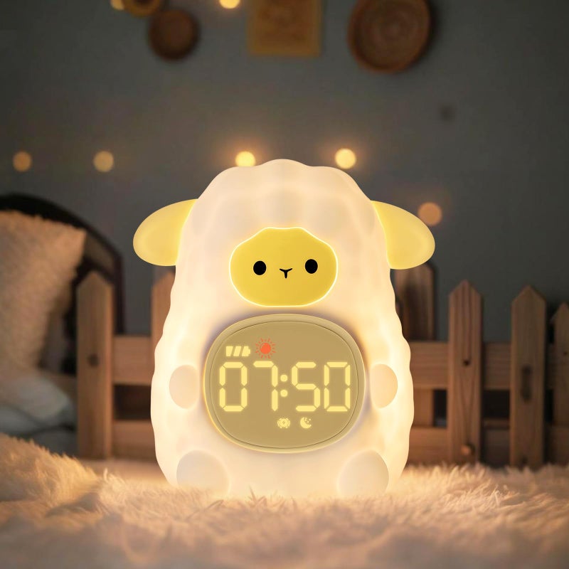 Aokpsrt Sheep Alarm Clock with Night Light for Kids with Sleep Training and Sound Machine Rechargeable Silicone Lamp OK to Wake ClockCute Animal Tabletop Lamp Perfect Sleep Companion for Boys Girls - Image 2