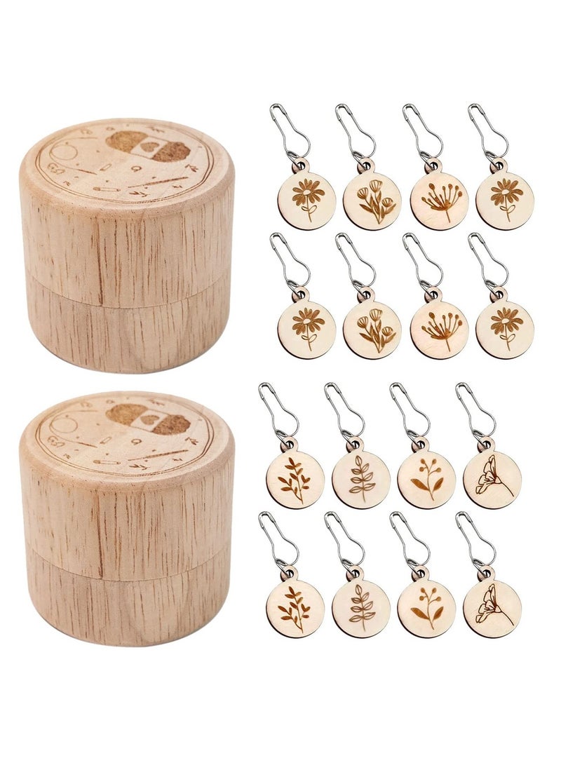 Excefore 16Pcs Removable Locking Stitch Markers, with 2 Wooden Storage Box Knitting Tools Accessories, for Knitting and Crocheting, Wooden Crochet Stitch Marker Charms Locking Stitch Marker  - Image 1