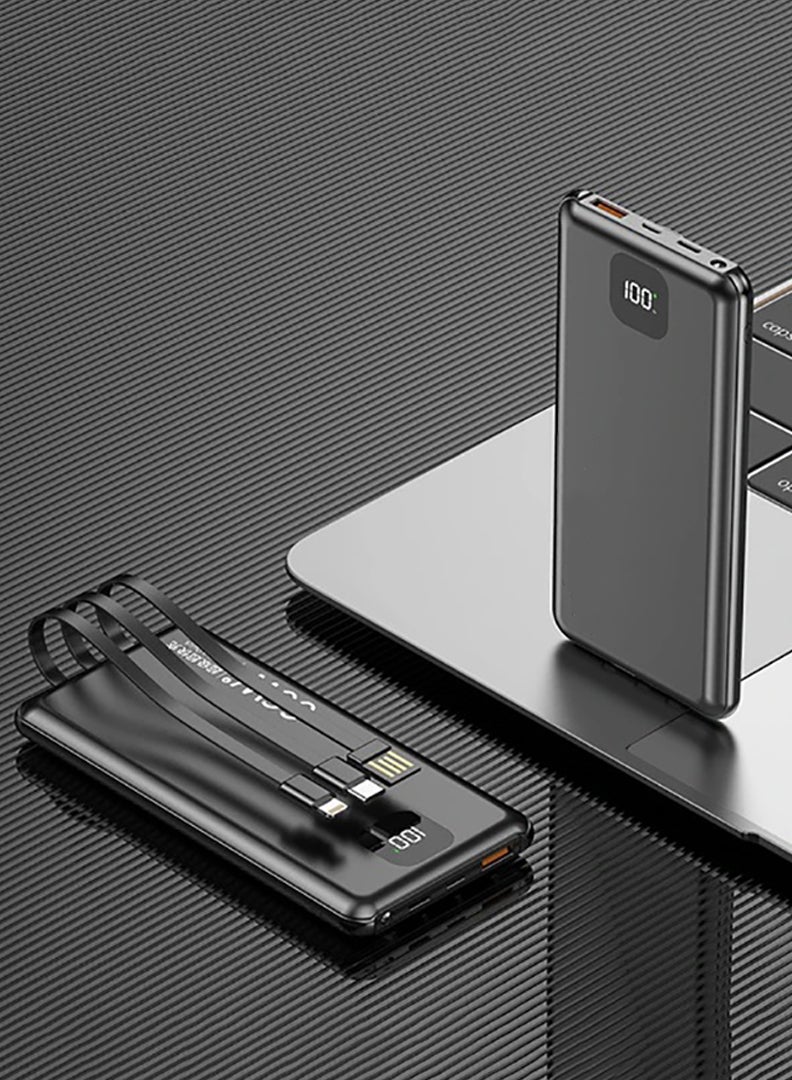 Theodor Power Bank USB C 10000mAh,Portable Charger with Built in Cable,PD & QC 20W Fast Charging Battery Charger,4 Output 2 Input LED Display External Battery Compatible with iPhone, Android- Black  - Image 1