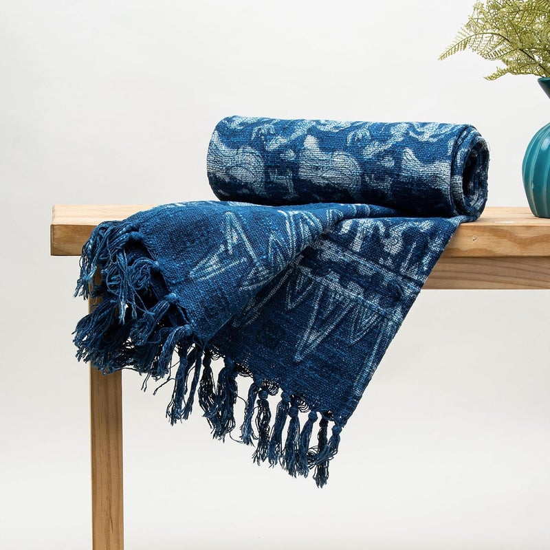 DMAASA Cotton Indigo Printed Throw Blanket 50x70 Inches Soft Lightweight Decorative Blanket for Couch Bed and Living Room Cozy Stylish Home Decor Bird - Image 1