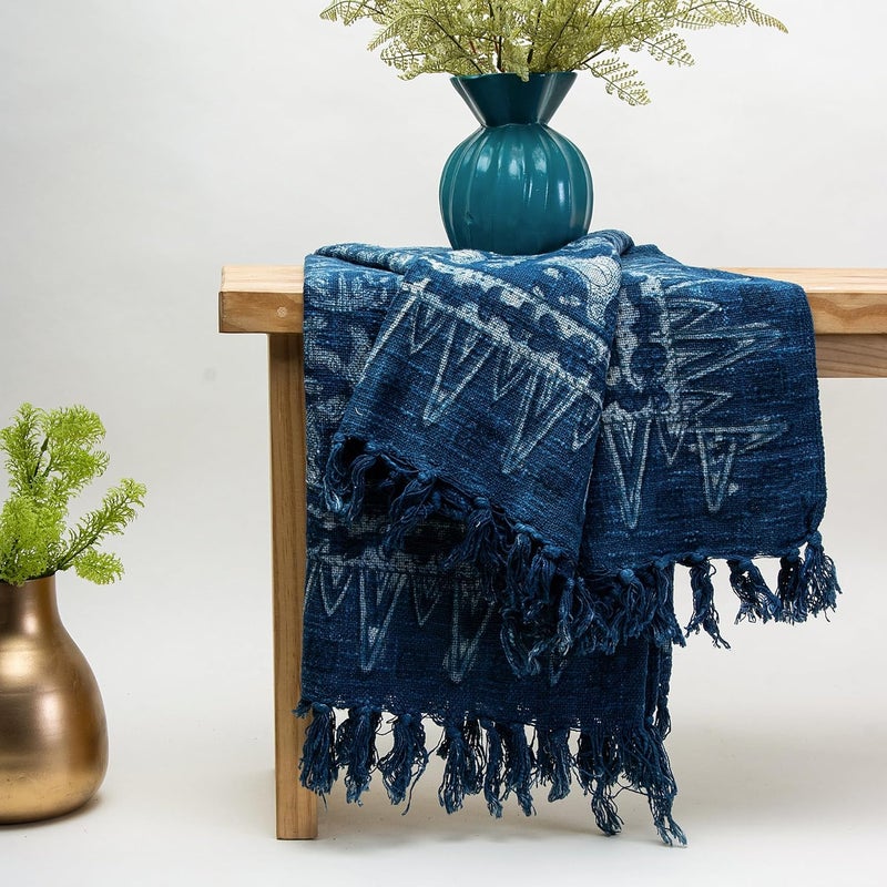 DMAASA Cotton Indigo Printed Throw Blanket 50x70 Inches Soft Lightweight Decorative Blanket for Couch Bed and Living Room Cozy Stylish Home Decor Bird - Image 2
