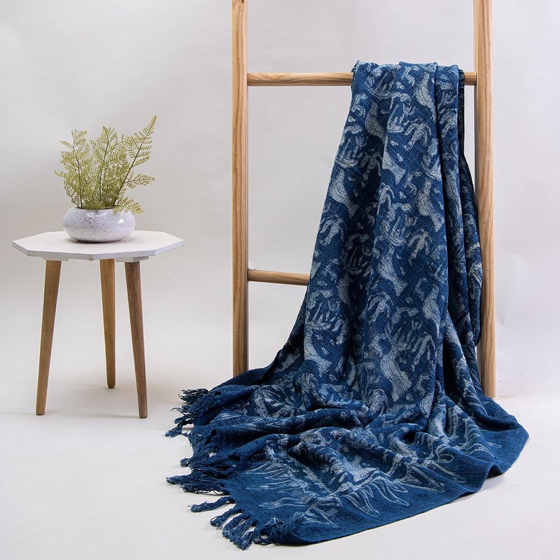 DMAASA Cotton Indigo Printed Throw Blanket 50x70 Inches Soft Lightweight Decorative Blanket for Couch Bed and Living Room Cozy Stylish Home Decor Bird - Image 4