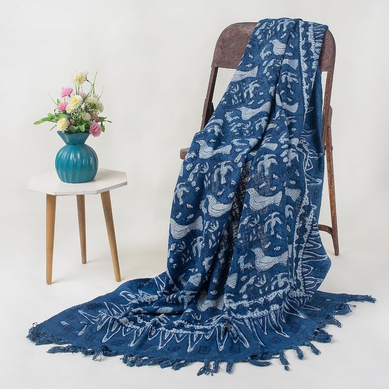 DMAASA Cotton Indigo Printed Throw Blanket 50x70 Inches Soft Lightweight Decorative Blanket for Couch Bed and Living Room Cozy Stylish Home Decor Bird - Image 5