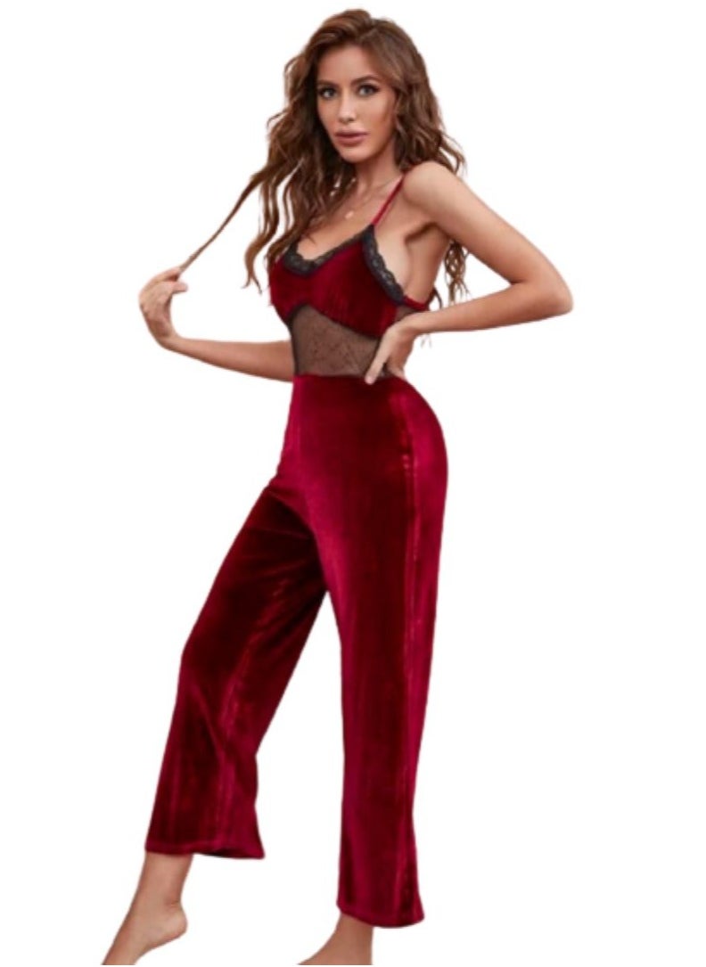 Ward - Women’s Pajama Jumpsuit Sleeveless with Open Back & Tulle Detail - Image 1