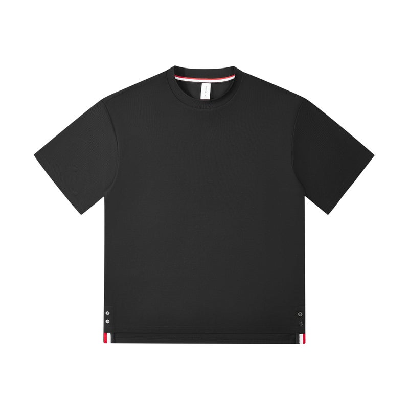 Lyocell Double Bead Split Design Crewneck Short-Sleeved T-Shirt Japanese Style Trendy Brand Simple All-Match Men'S And Women'S Half-Sleeved T-Shirt - Image 1