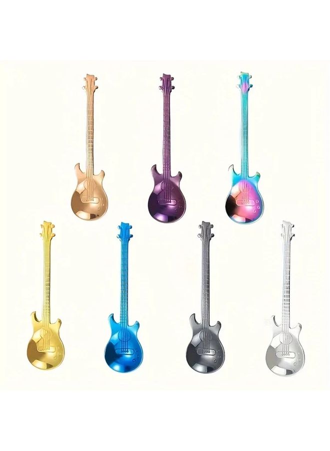 7 Pcs Guitar Shaped Stainless Steel Coffee Spoons Espresso Stirring Spoons For Drinks Milkshake Jam Novelty Gift For Music Lovers - Image 1