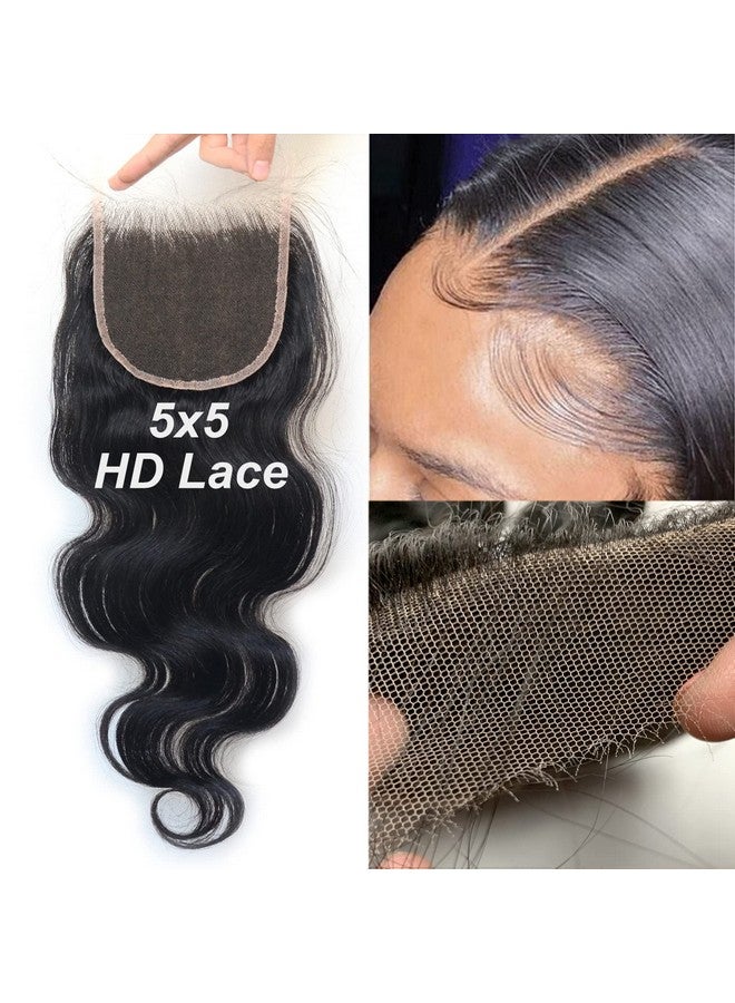 لوويجز 5X5 إغلاق الدانتيل عالي الدقة شعر بشري عذراء مموج الجسم من الدانتيل السويسري مسبق النتف 5X5 إغلاق مع شعر صغير عقد مبيضة لون طبيعي جزء مجاني - Image 1