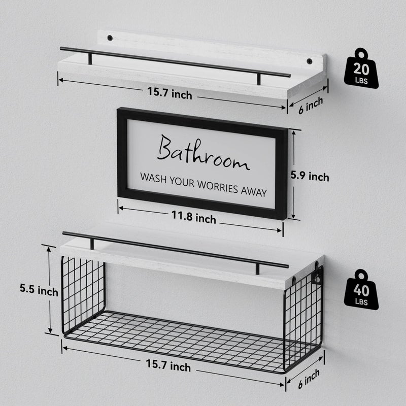 WOPITUES Floating Shelves for Wall Decor Sign, Bathroom Organizer and Storage, Bathroom Shelves Over Toilet with Metal Guardrail-Modern White - Image 3