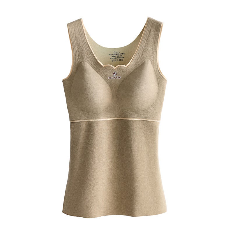 Oxygen-friendly 2.0 velvet seamless large size thermal vest womens velvet padded close-fitting heating vest thermal underwear for women Bean paste  - Image 2