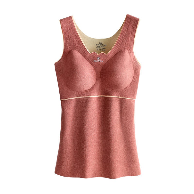 Oxygen-friendly 2.0 velvet seamless large size thermal vest womens velvet padded close-fitting heating vest thermal underwear for women Bean paste  - Image 1