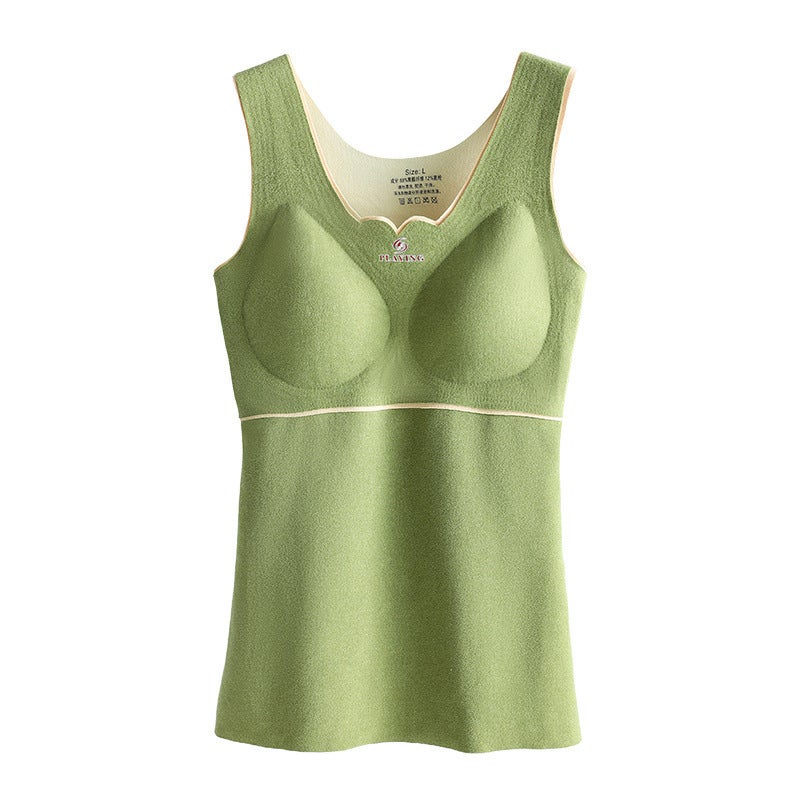 Oxygen-friendly 2.0 velvet seamless large size thermal vest womens velvet padded close-fitting heating vest thermal underwear for women Bean paste  - Image 3