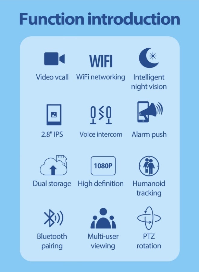 JieSuDa Smart Baby Monitor with Dual Screen Display, 1080P Camera, Night Vision, Two-Way Talk, Motion Detection, WiFi & Bluetooth Connectivity - Image 3