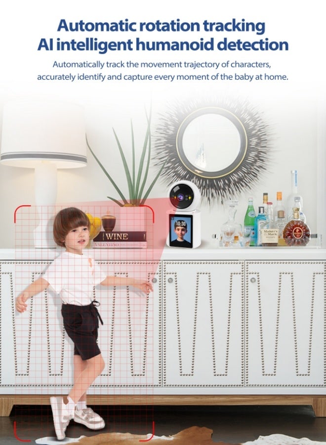 JieSuDa Smart Baby Monitor with Dual Screen Display, 1080P Camera, Night Vision, Two-Way Talk, Motion Detection, WiFi & Bluetooth Connectivity - Image 4