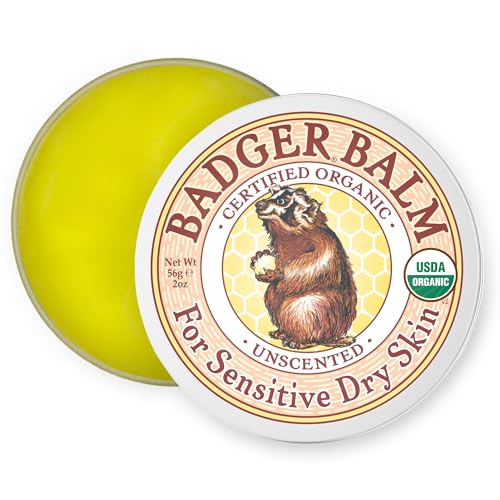 Badger بادجر بالم غير معطر 100 زيت زيتون عضوي، شمع النحل، كريم يد معطر خالي من الروائح، يد طويلة الأمد، مرطب للبشرة الحساسة، علبة 2 أوقية - Image 1
