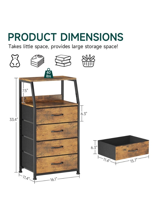 Apexll Bedside Storage Cabinet with 4 Fabric Drawers & Double-Layer Wooden Top – Narrow Nightstand with Metal Frame for Bedroom, Nursery, Entryway & Closet  - Image 3