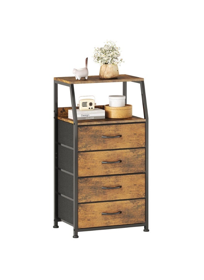 Apexll Bedside Storage Cabinet with 4 Fabric Drawers & Double-Layer Wooden Top – Narrow Nightstand with Metal Frame for Bedroom, Nursery, Entryway & Closet  - Image 1