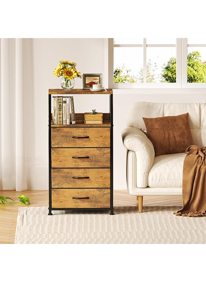 Apexll Bedside Storage Cabinet with 4 Fabric Drawers & Double-Layer Wooden Top – Narrow Nightstand with Metal Frame for Bedroom, Nursery, Entryway & Closet  - Image 2