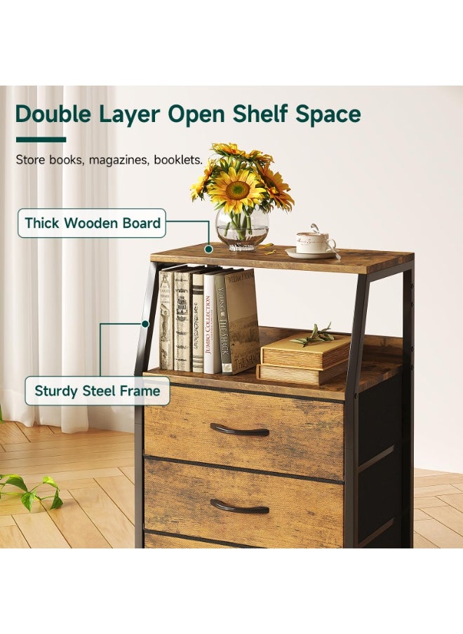 Apexll Bedside Storage Cabinet with 4 Fabric Drawers & Double-Layer Wooden Top – Narrow Nightstand with Metal Frame for Bedroom, Nursery, Entryway & Closet  - Image 4