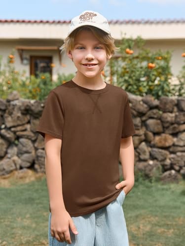Haloumoning Boys T Shirts Kids Summer Crewneck Short Sleeve Tshirts Fashion Casual Tees 5-14 Years, Brown, 7-8 Years - Image 2