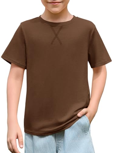 Haloumoning Boys T Shirts Kids Summer Crewneck Short Sleeve Tshirts Fashion Casual Tees 5-14 Years, Brown, 7-8 Years - Image 1