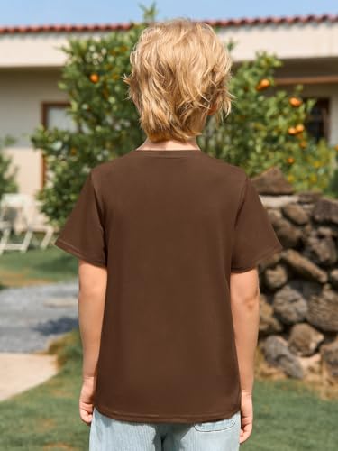 Haloumoning Boys T Shirts Kids Summer Crewneck Short Sleeve Tshirts Fashion Casual Tees 5-14 Years, Brown, 7-8 Years - Image 4