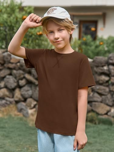 Haloumoning Boys T Shirts Kids Summer Crewneck Short Sleeve Tshirts Fashion Casual Tees 5-14 Years, Brown, 7-8 Years - Image 3