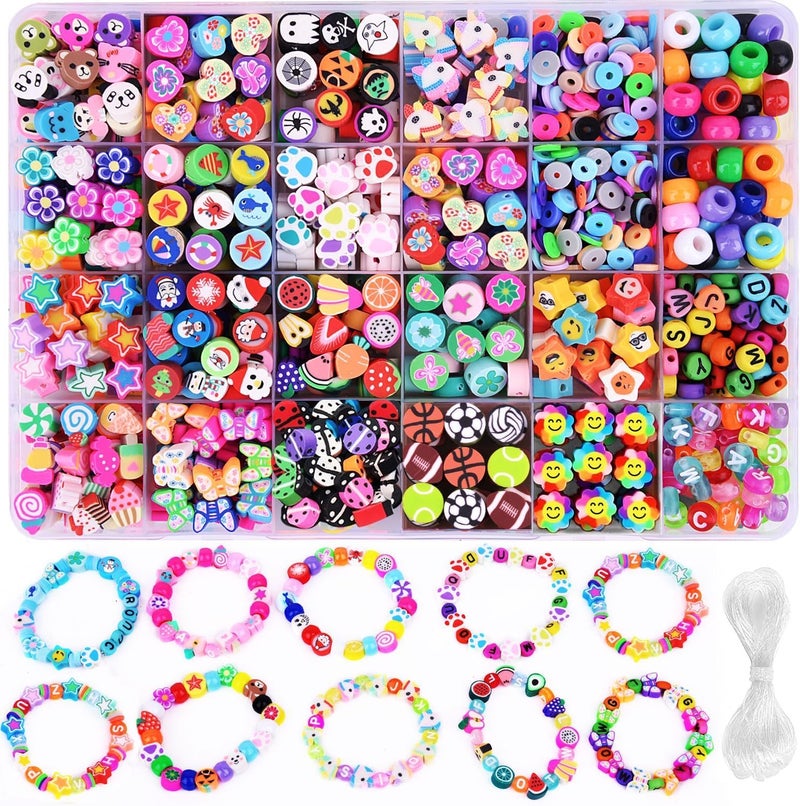 Simxen Polymer Clay Beads Charms Bracelet Kit 24 Styles Cute Fun Clay Flower Butterfly Heart Beads for Necklace Earring Making Women Girls DIY Accessories - Image 1