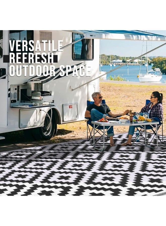 Soofam Waterproof Outdoor Rug 7x5 ft, Reversible Plastic Straw Patio Rug, Indoor Outdoor Carpet for Porch, Deck, Backyard, Camper, Balcony, Picnic, Black & White. - Image 4