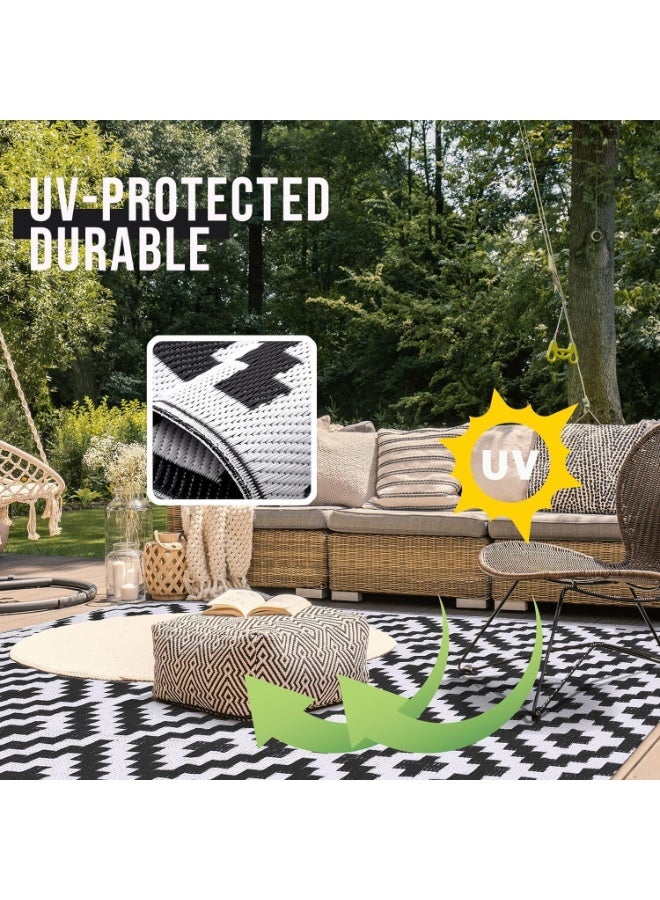 Soofam Waterproof Outdoor Rug 7x5 ft, Reversible Plastic Straw Patio Rug, Indoor Outdoor Carpet for Porch, Deck, Backyard, Camper, Balcony, Picnic, Black & White. - Image 5