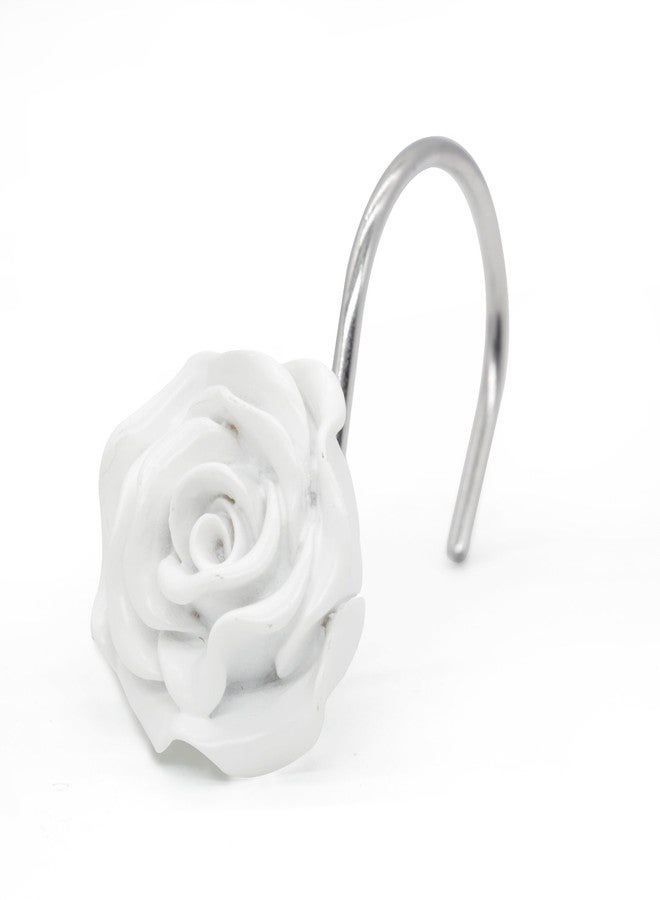 BEAVO Shower Curtain Hooks, Home Decorative Rustproof Shower Curtain Hooks Resin Rose Flower Shower Hooks Rings for Bathroom Shower Rods Curtains,Set of 12 Hooks (White) - Image 4