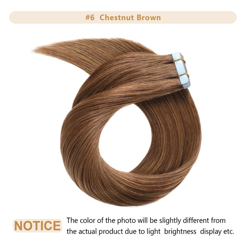 YILITE Tape in Human Hair Extensions 18 inches 20pcs 50g Silky Straight Human Hair Tape in Hair Extensions #6 Chestnut Brown Real Human Hair Extensions Tape in - Image 2