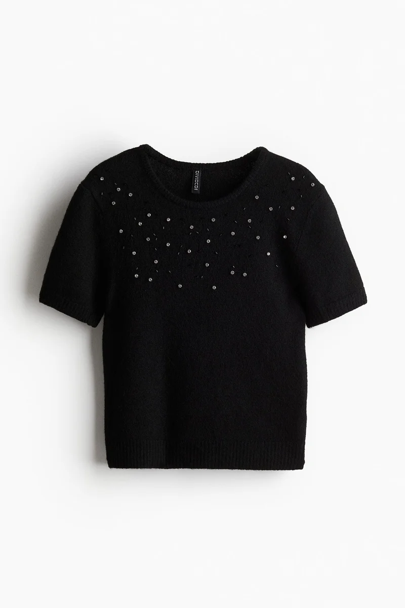 H&M Embellished Fine-Knit Top