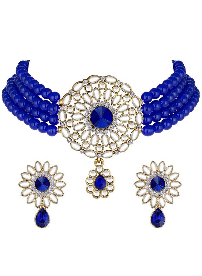 Kundan Pearl Choker Multi Layered Necklace Earrings Set Indian Traditional Wedding Jewelry For Women Girls (Blue) - pzsku/ZEEFED01CE441DA1B92D9Z/45/_/1714989857/e85c7d18-d3b5-4588-ba64-69333da09a1b