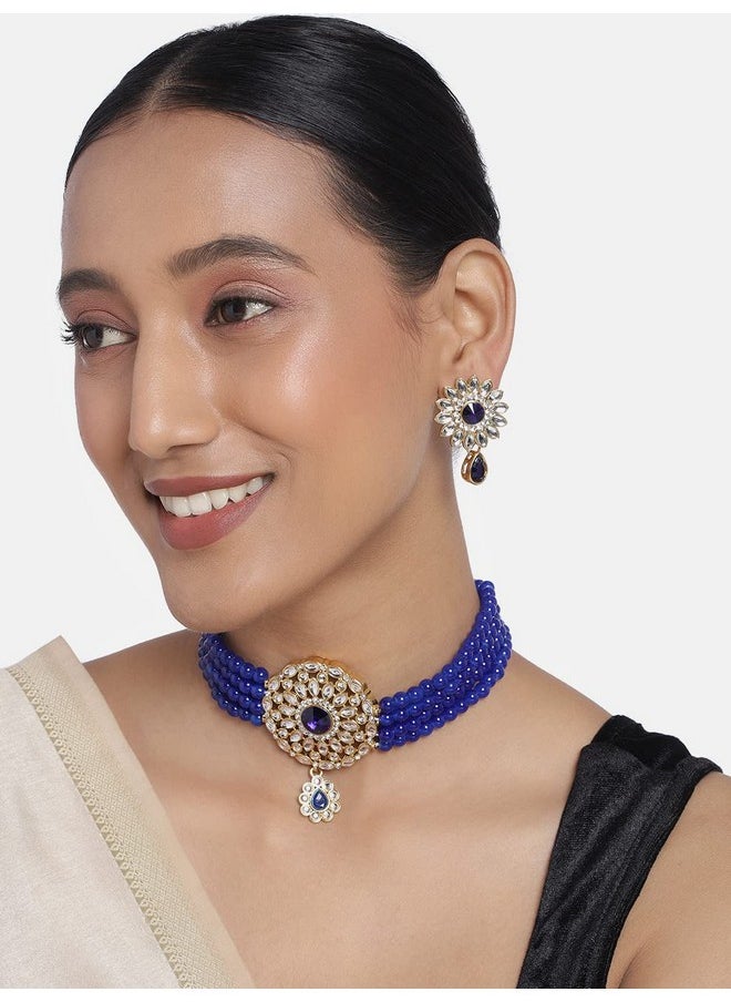 Kundan Pearl Choker Multi Layered Necklace Earrings Set Indian Traditional Wedding Jewelry For Women Girls (Blue) - pzsku/ZEEFED01CE441DA1B92D9Z/45/_/1714989859/ae1cb0d4-06e3-4336-a352-c439d28f6641