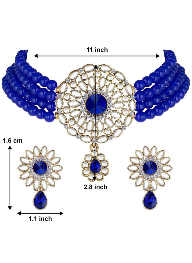 Kundan Pearl Choker Multi Layered Necklace Earrings Set Indian Traditional Wedding Jewelry For Women Girls (Blue) - pzsku/ZEEFED01CE441DA1B92D9Z/45/_/1714989861/5e2427c1-0bd6-47cb-95ca-79d00effc630