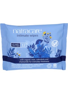 NATRACARE Natracare Organic Cotton Intimate Wipes Infused with Organic Essential Oils of Chamomile, Calendula and French Rose, 12 Wipes per pack (24 Pack, 288 wipes total) 