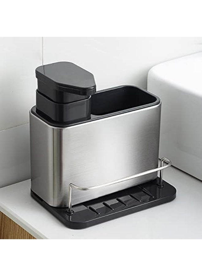 Sink Caddy Sponge Holder Organizer and Dish Soap Pump Dispenser, Stainless Steel  - Image 3