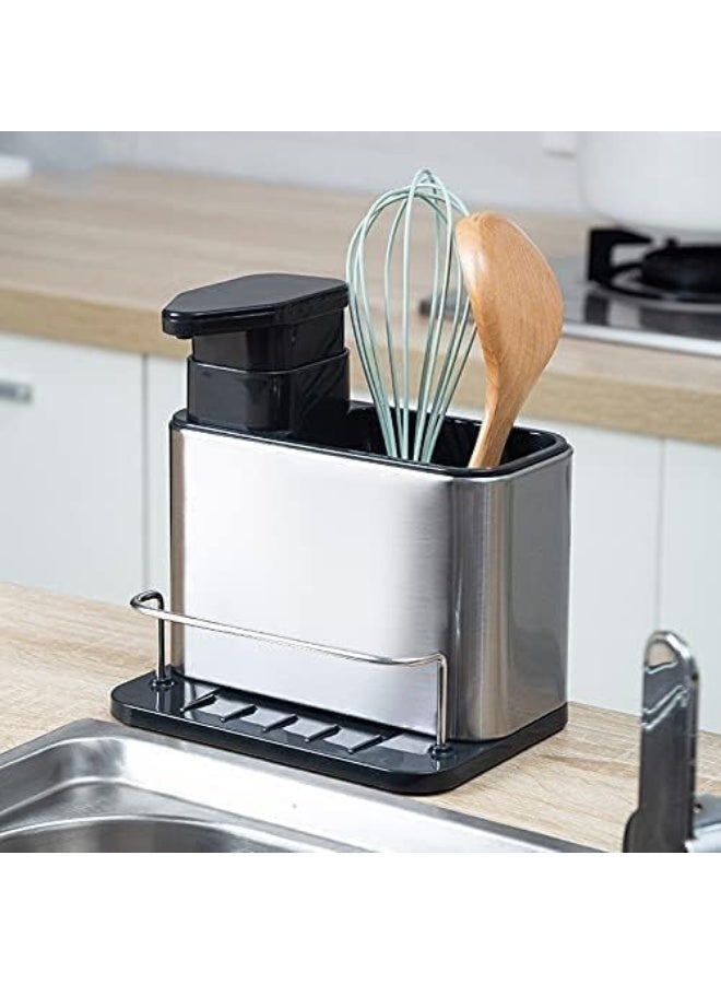 Sink Caddy Sponge Holder Organizer and Dish Soap Pump Dispenser, Stainless Steel  - Image 2