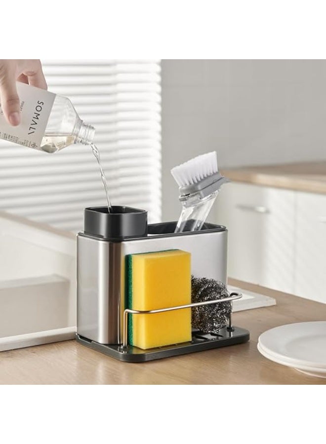 Sink Caddy Sponge Holder Organizer and Dish Soap Pump Dispenser, Stainless Steel  - Image 1