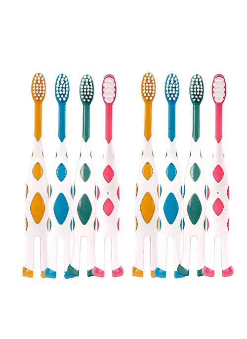 newrichbee - newrichbee 8 Packs Kids Toothbrush, Extra Soft Lovely Little Deer Toddler Toothbrush for Kids 2-8 Years (Pink&Orange&Blue&Green) - Image 1