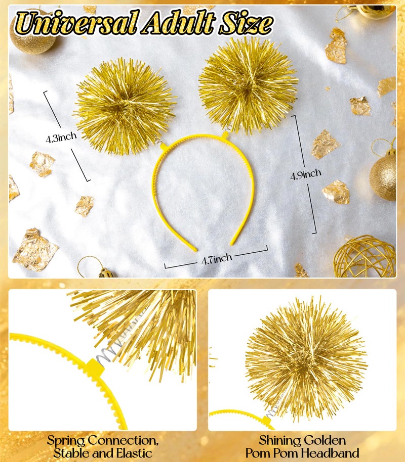 VEKDA Tutus for Women Adult with Pom Pom Headband, 3 Layers Classic Elastic Tulle Tutu Skirts Foil Printed Tutu for Party Running Gold - Image 4