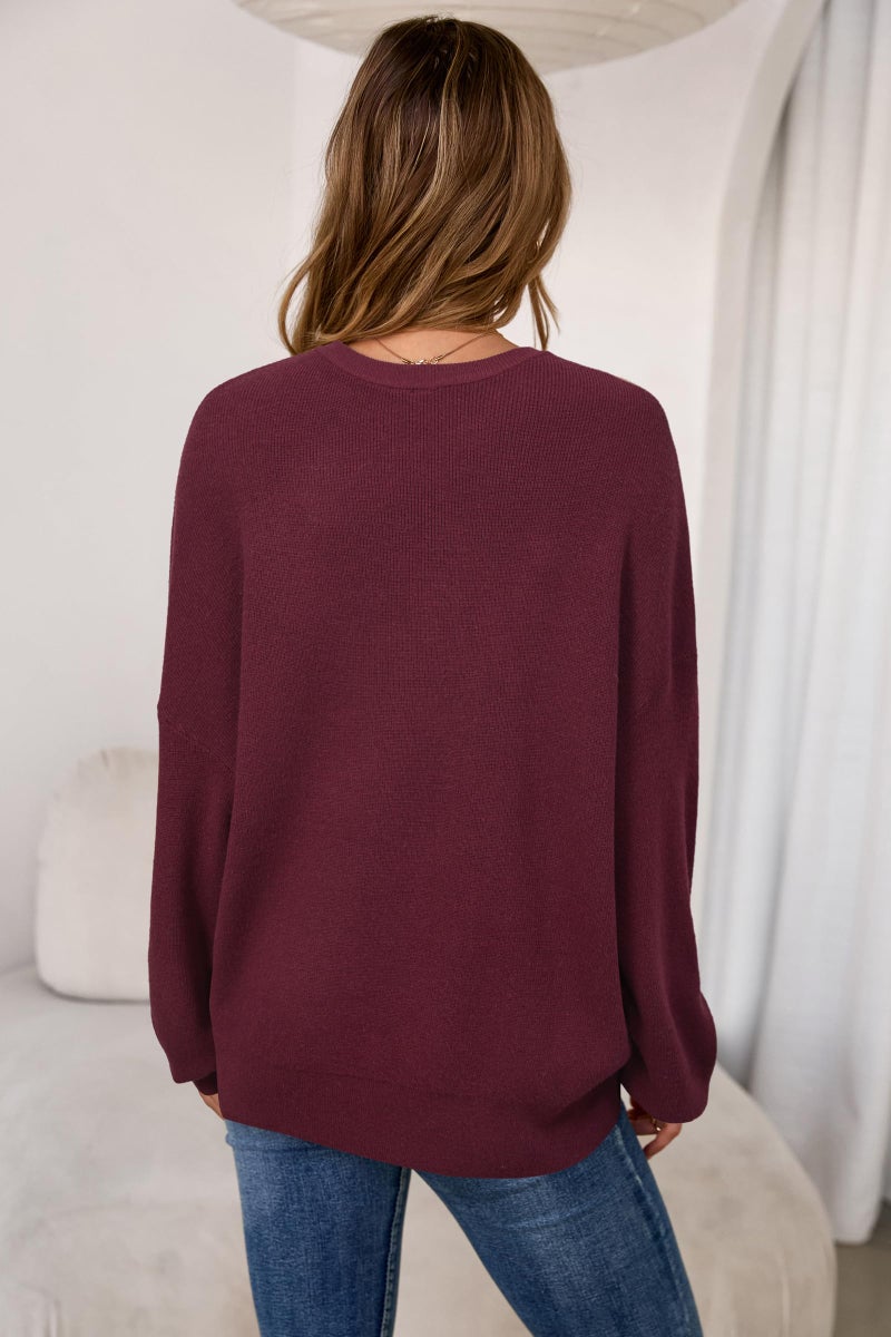 Arach&Cloz Womens Oversized Sweaters Batwing 2026 Early Spring Fashion Outfits Trendy Crewneck Cozy Long Sleeve Casual Teacher Spring Cashmere Capsule Wardrobe Tops Winter Loose Fit Burgundy L - Image 3