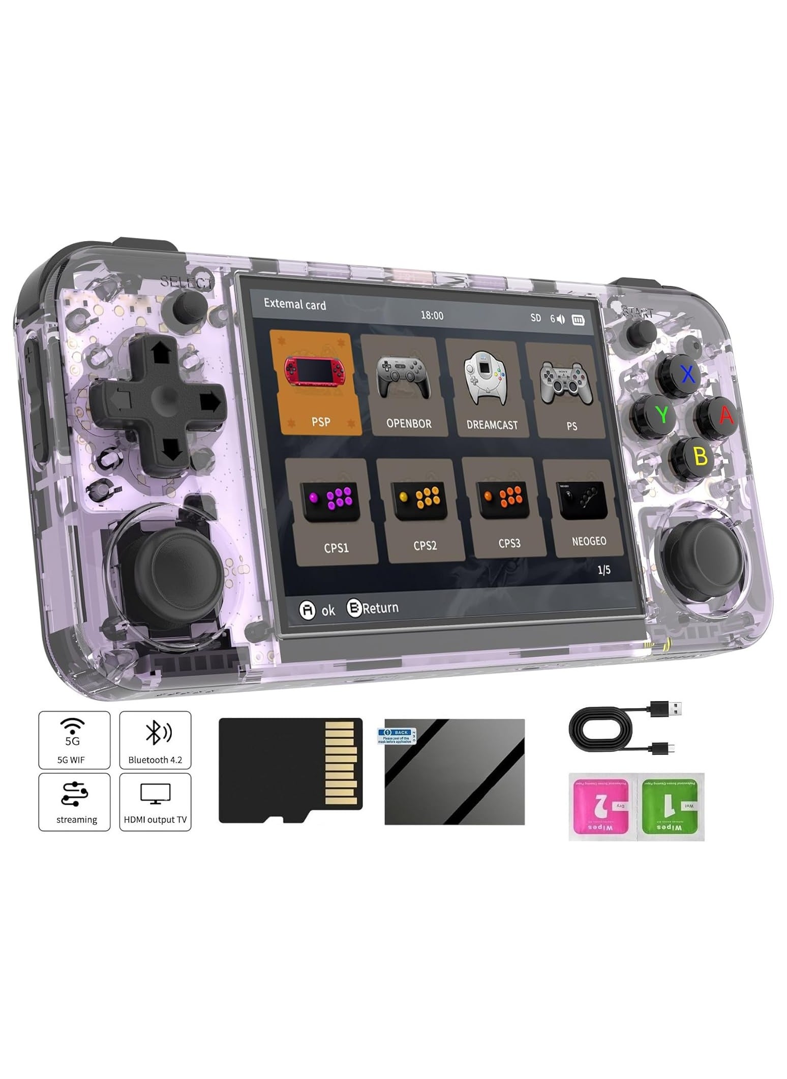 ANBERNIC  RG35XX H Retro Portable Game Console, Support 5G HDMI TV Output, WiFi, Bluetooth 4.2, 3.5" IPS Screen, Built-in Linux System, 64G TF Card, 5515 Games 