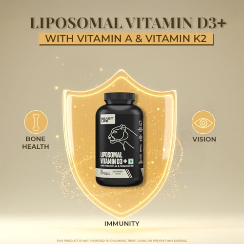 BeastLife Liposomal Vitamin D3 Plus with Vitamin A & Vitamin K2 | for Immune Support, Bone Health & Absorption | Skin Support | Calcium Utilization & Arterial Health |Max Bioavailability | 60 Capsules - Image 4