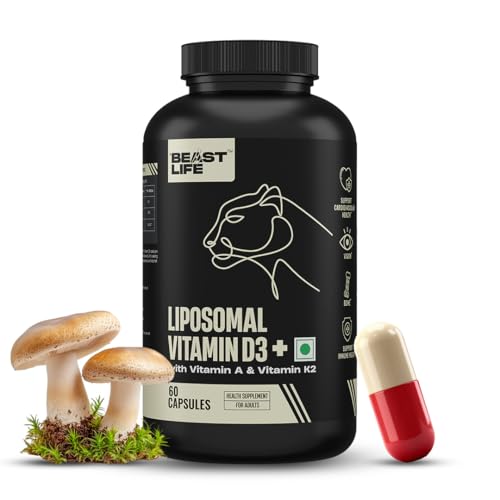 BeastLife Liposomal Vitamin D3 Plus with Vitamin A & Vitamin K2 | for Immune Support, Bone Health & Absorption | Skin Support | Calcium Utilization & Arterial Health |Max Bioavailability | 60 Capsules - Image 1