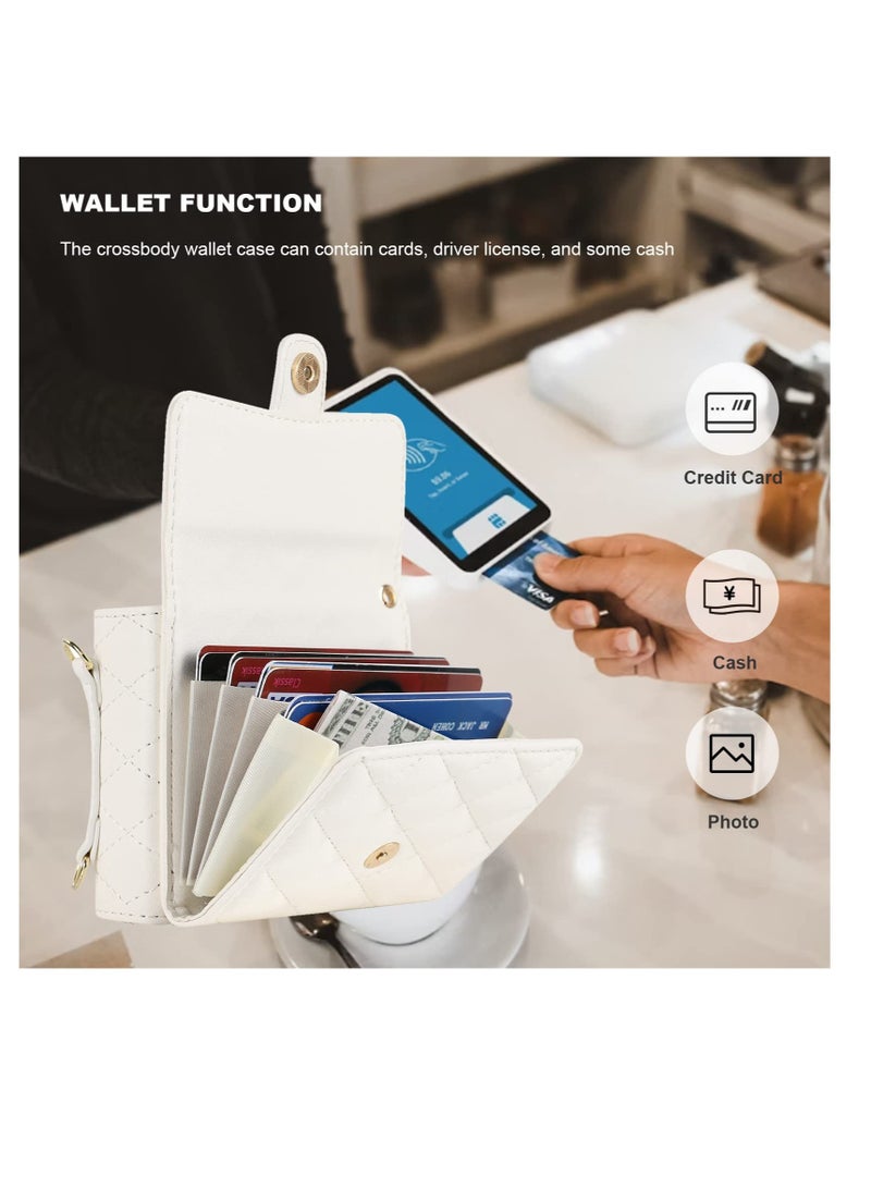 Excefore for Samsung Galaxy Z Flip 5 Wallet Case, Crossbody Purse with Credit Card Slot Holder RFID Blocking PU Leather Phone Case, Adjustable Lanyard Detachable Strap Wrist, for Galaxy Z Flip5 (White) - Image 4